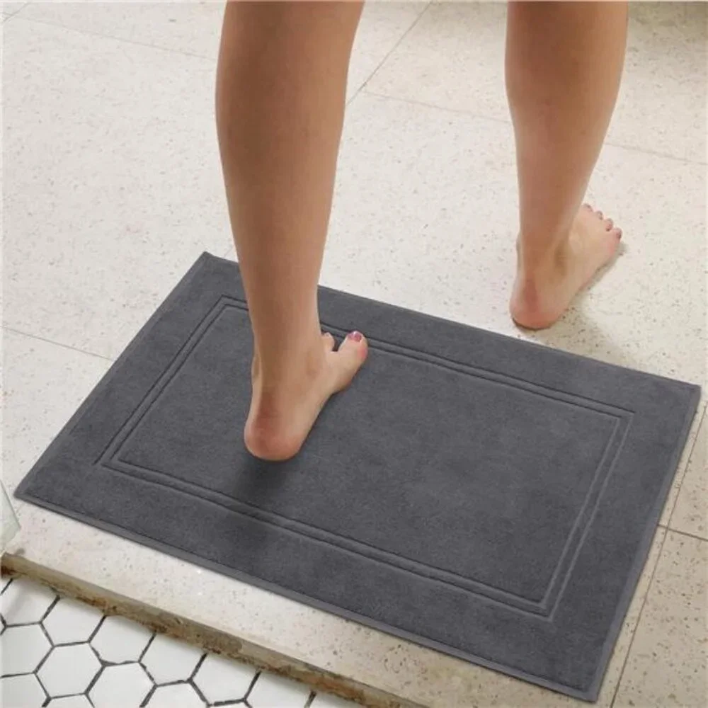 Cotton Bath Mats Set of 2 Super Absorbent Quick Dry Plush Bathroom Floor Dark Gr